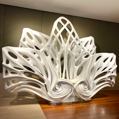 Name: Empower Flower
 Size: 10” x 10” x 4”
 Medium: painted Fiber Glass / stainless steel base
 Year : 2020