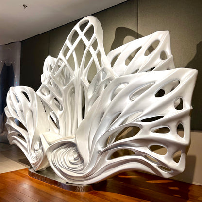 Name: Empower Flower
 Size: 10” x 10” x 4”
 Medium: painted Fiber Glass / stainless steel base
 Year : 2020