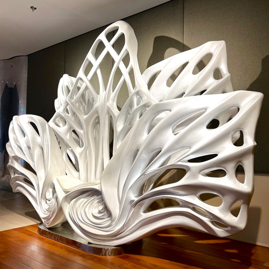 Name: Empower Flower
 Size: 10” x 10” x 4”
 Medium: painted Fiber Glass / stainless steel base
 Year : 2020