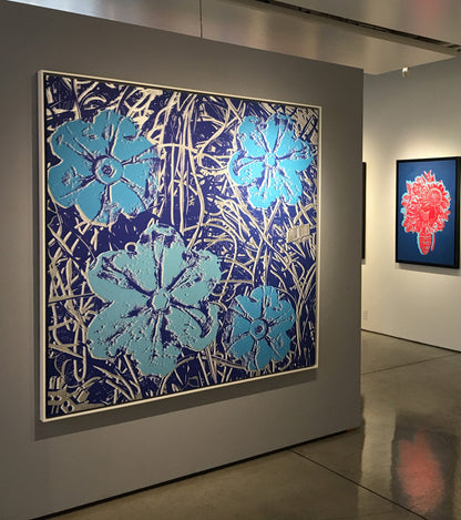 Name: War-Hol Flowers (Blue/Silver).
Medium: Mixed Media.
Size: 64 x 64 in.
Edition: Unique.
Year: 2022