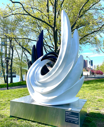 Size (sculpture + base) : H 10”x W 7” x 4” D
 Weight: 560 lb
 Medium: Painted FiberGlass/ Stainless Steel base
 Year: 2021