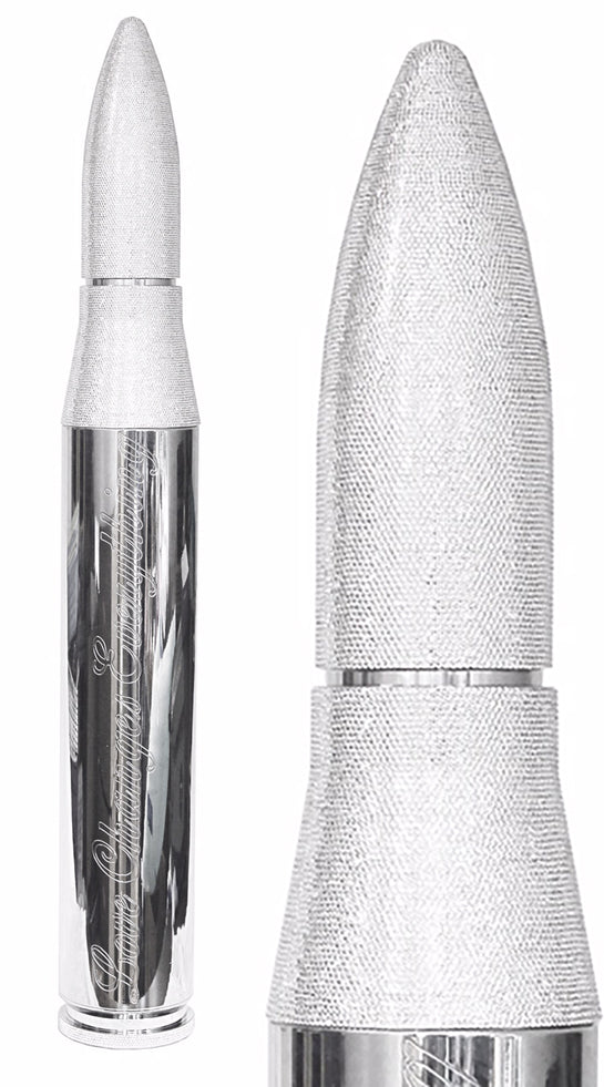 Name: Love Changes Everything Bullet
Medium: Aluminium dipped in gold chrome
+- 20,000 Swarovski Crystals handle applied
Size: 37 x 5 x 5 in
Edition: unique