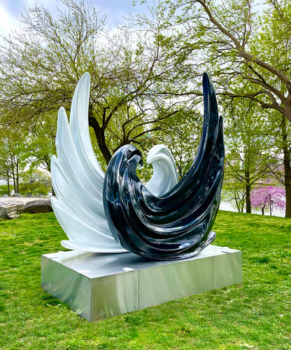 Size (sculpture + base) : H 10”x W 7” x 4” D
 Weight: 560 lb
 Medium: Painted FiberGlass/ Stainless Steel base
 Year: 2021