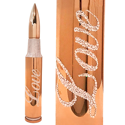Name: Love  Bullet
Medium: Aluminium dipped in chrome, Swarovski Crystals handle applied
Size: 27 x 4 x 4 in
Edition: unique
