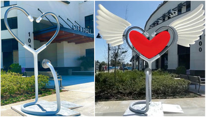 Name: Healing Heart 
Medium: FiberGlass and stainless steel 
Size: 11’ x 6’ x 5’
Year: 2020