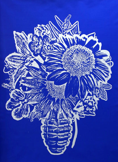 Name: Flower Vase (Blue).
Medium: Silkscreen 
Size: 56 x 42 in.
Edition: Unique.