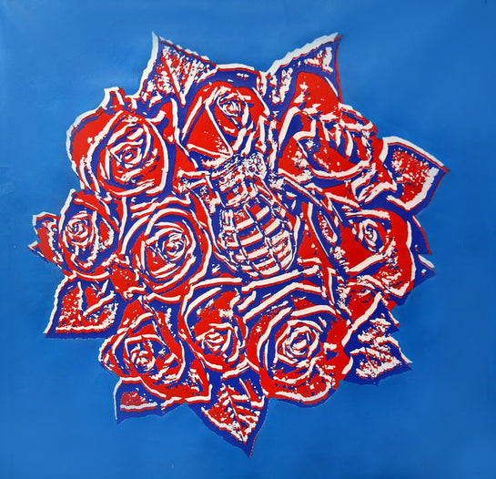 Name: Flower Bouquet 
Medium: Silkscreen / Diamond Dust
Size: 56 x 42 in.
Edition: Unique.