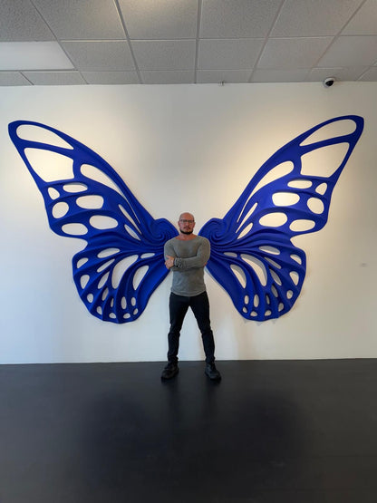 Name: Dream Machine I  Cobalt Blue – Wall Sculpture
Medium: Fiber Glass/Polyurethane Paint
Size: H 8ft x W 13ft x D 7in
Weight: 220lb 
Edition: 5
Year: 2023
