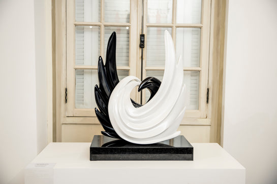 Name: Peace Makers
Medium: Painted Fiberglass Sculpture with stainless steel Base.
Size: 9’ x 8’ x 3’ 
Edition: 6
Year: 2020