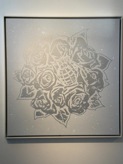 Name: Roses Bouquet 
Size: 44 x 44 in
Medium: Hand painting/ Diamond Dust / Silkscreen /
Edition: Unique + A.P 
Year: 2020