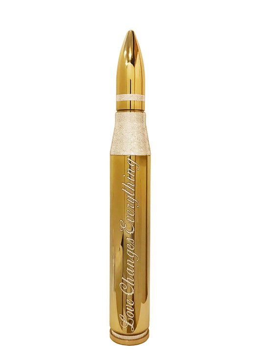 Name: Love Changes Everything Bullet
Medium: Aluminium dipped in gold chrome
+- 20,000 Swarovski Crystals handle applied
Size: 37 x 5 x 5 in
Edition: unique