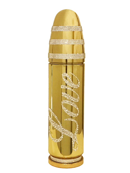 Name: Love  Bullet
Medium: Aluminium dipped in chrome, Swarovski Crystals handle applied
Size: 17 x 4 x 4 in
Edition: unique