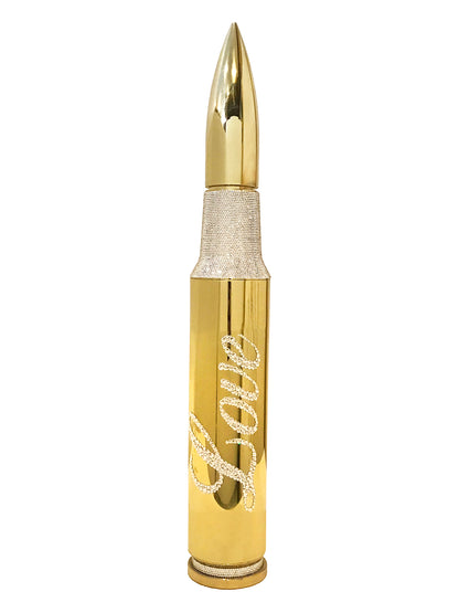 Name: Love  Bullet
Medium: Aluminium dipped in chrome, Swarovski Crystals handle applied
Size: 27 x 4 x 4 in
Edition: unique